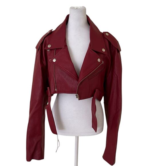 STORETS Women's Burgundy Faux Leather Cropped Jacket - S/M - NWOT - Picture 1 of 8
